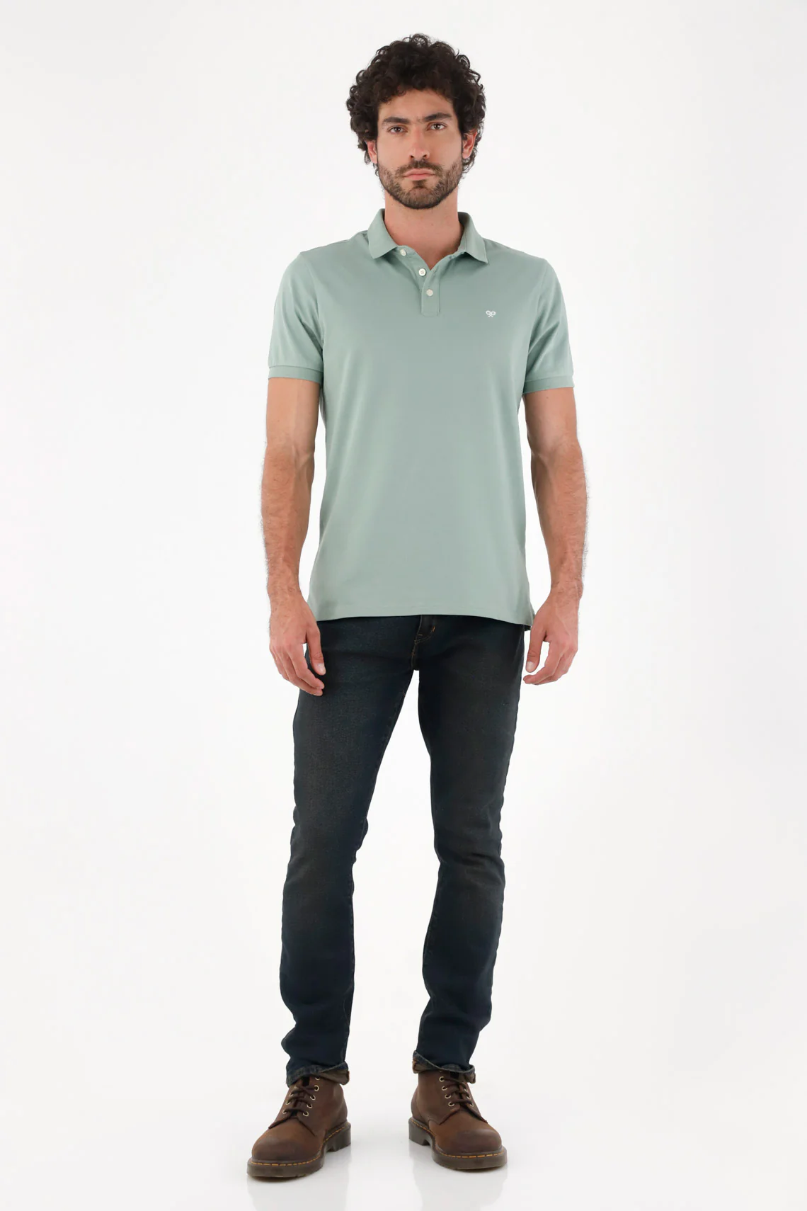Men's Polo in Sage Green Cotton Regular Fit with Embroidered Logo - Image 3