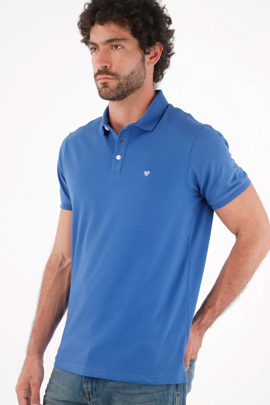Men's Classic Fit Royal Blue Cotton Polo with Mini Embroidery