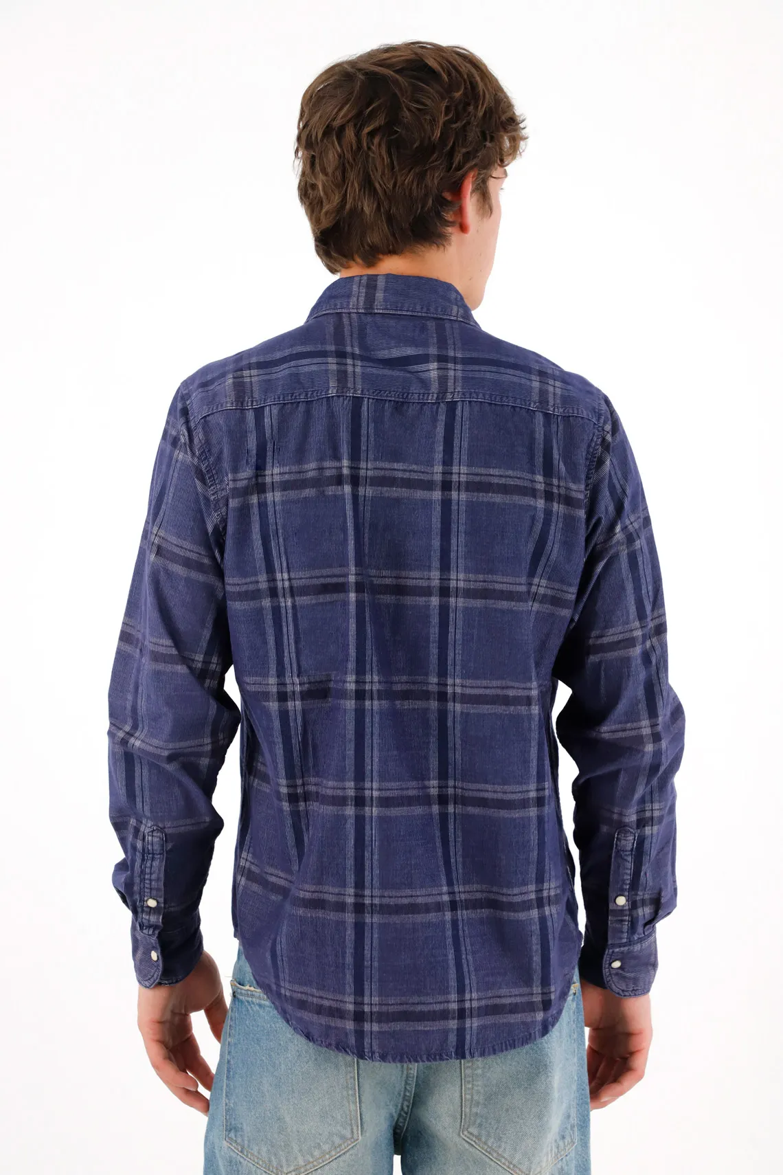 Men's Blue Checkered Shirt with Pockets - Image 4