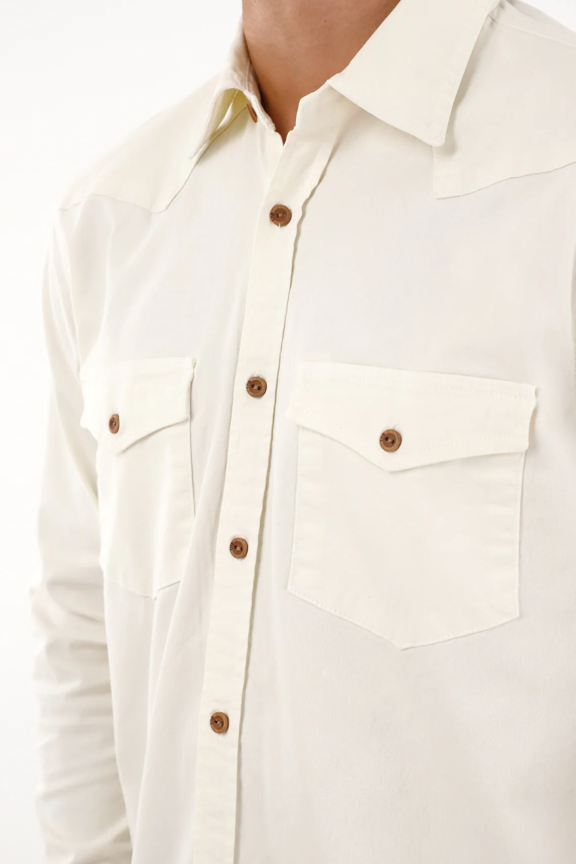 Men's Twill Shirt with Pockets in Cream - Image 3