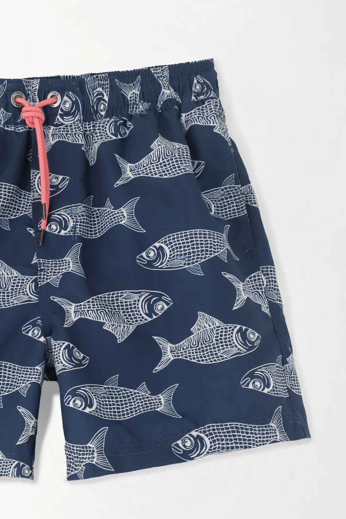 Men's Swim Trunks in Navy Polyester, Straight Cut with Fish Print - Image 3