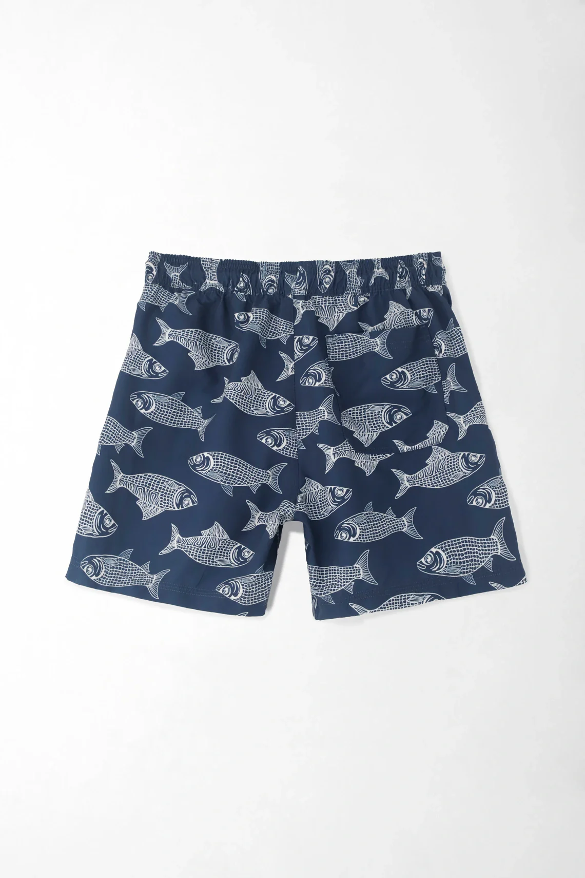 Men's Swim Trunks in Navy Polyester, Straight Cut with Fish Print - Image 4