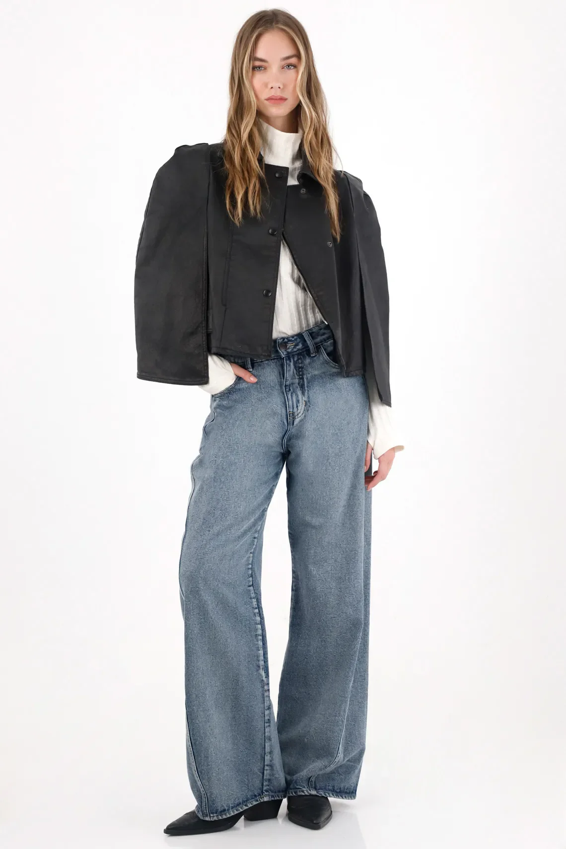 Black Waxed Effect Cape for Women