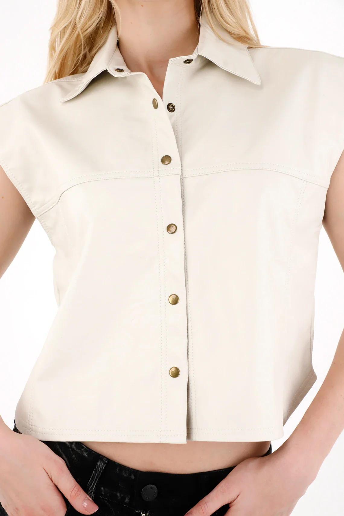 Off-White Synthetic Leather Vest for Women - Image 2