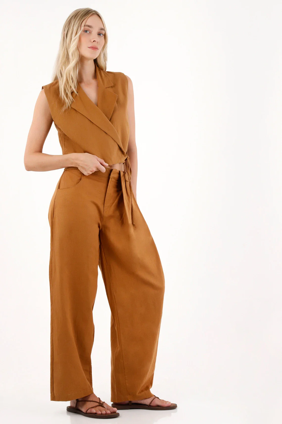 Brown Lapel Collar Vest for Women - Image 2