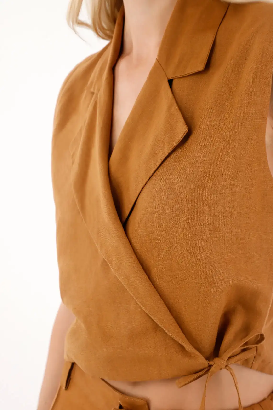 Brown Lapel Collar Vest for Women - Image 3