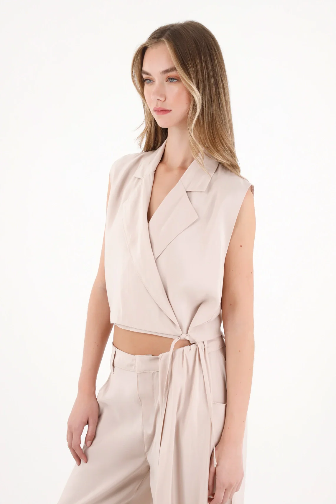 Cross-Front Vest in Off-White for Women