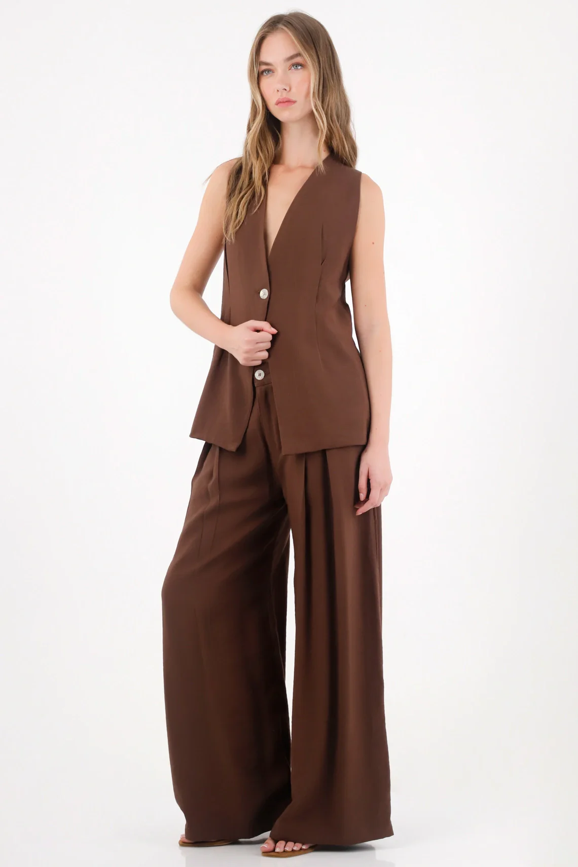 Long Vest with Crossed Back in Brown for Women - Image 2