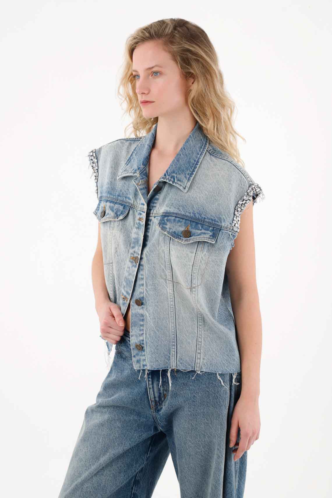 Oversized Denim Vest in Blue for Women - Image 2