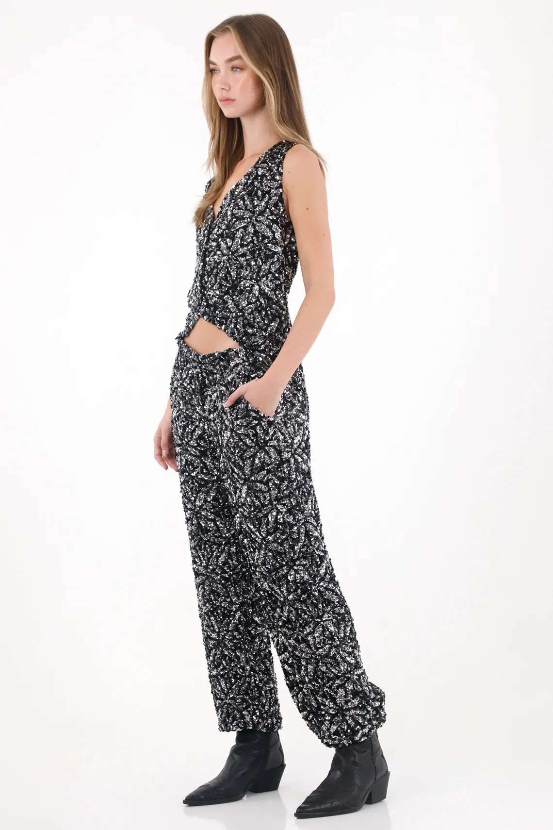 Black Sequin Vest for Women - Image 2