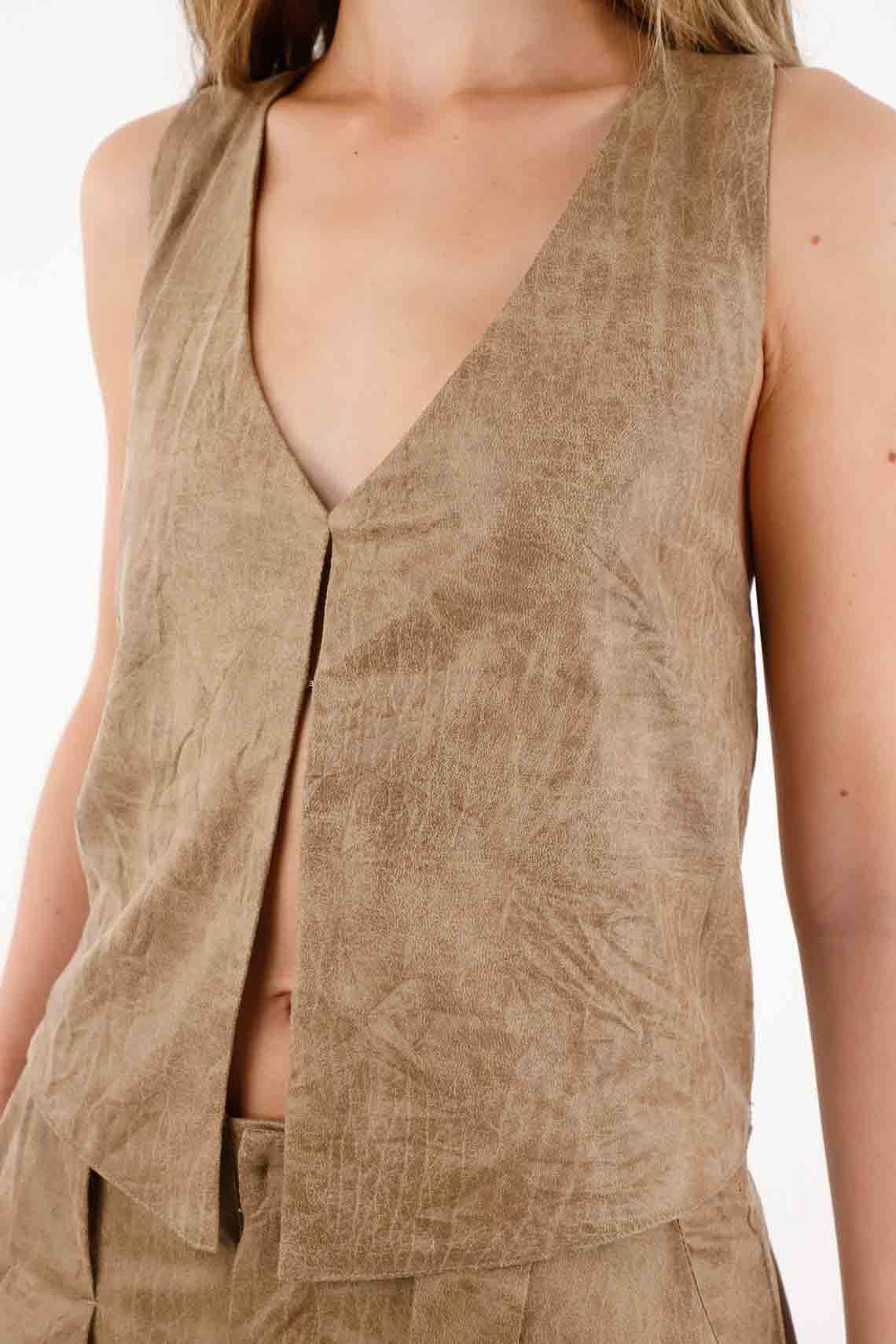 Sporty Vest with V-Neck in Brown for Women - Image 3