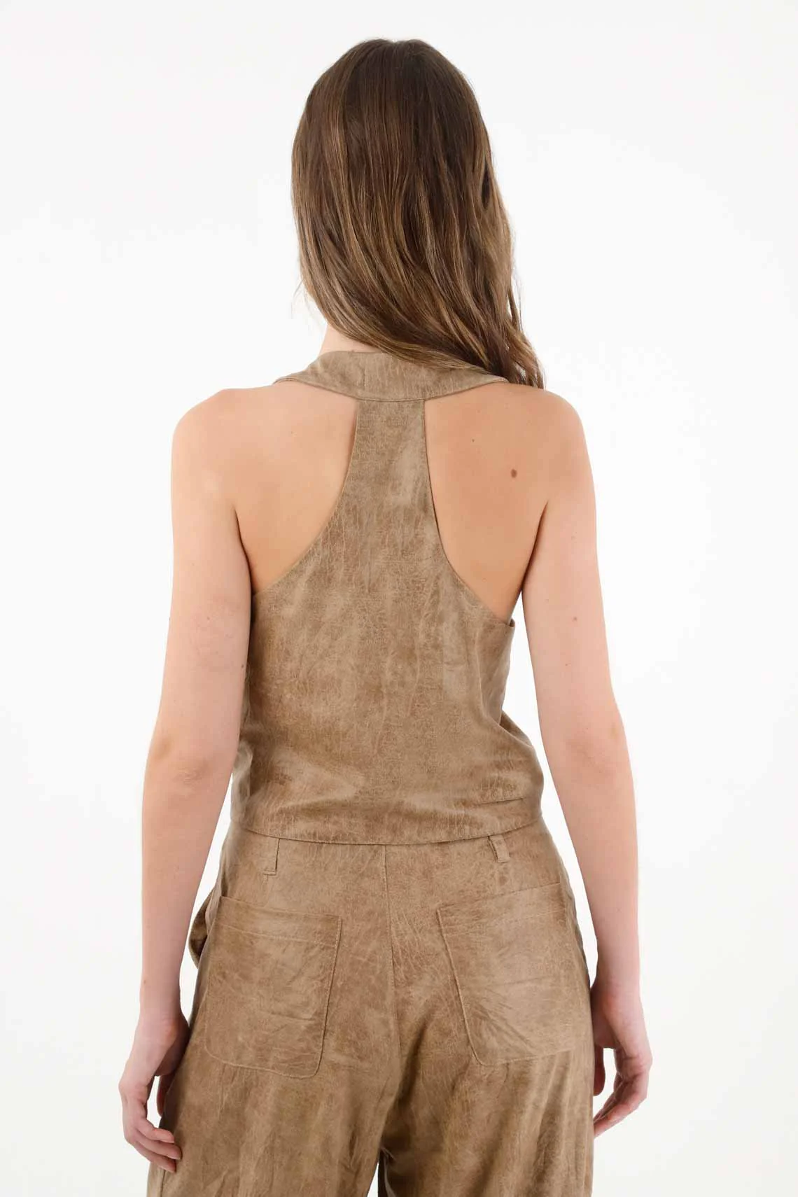 Sporty Vest with V-Neck in Brown for Women - Image 4