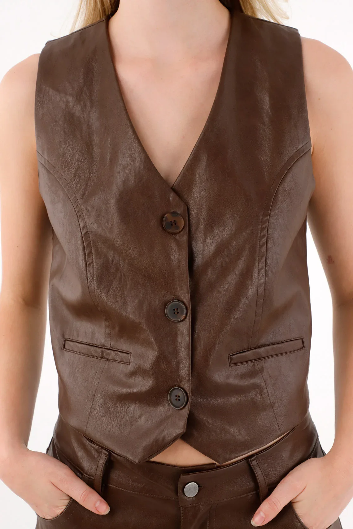 Brown V-Neck Vest for Women - Image 3
