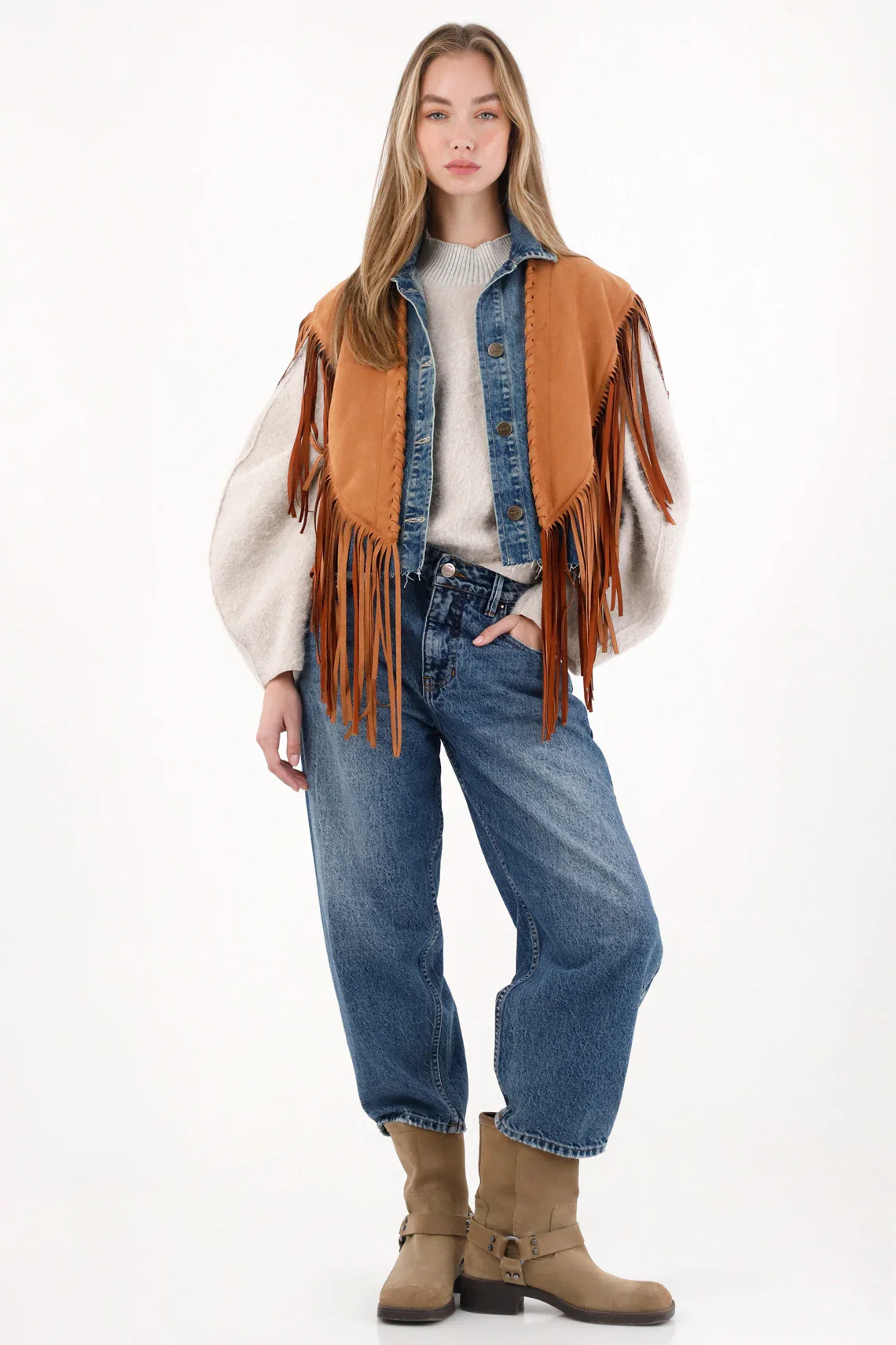 Denim Vest with Fringes for Women