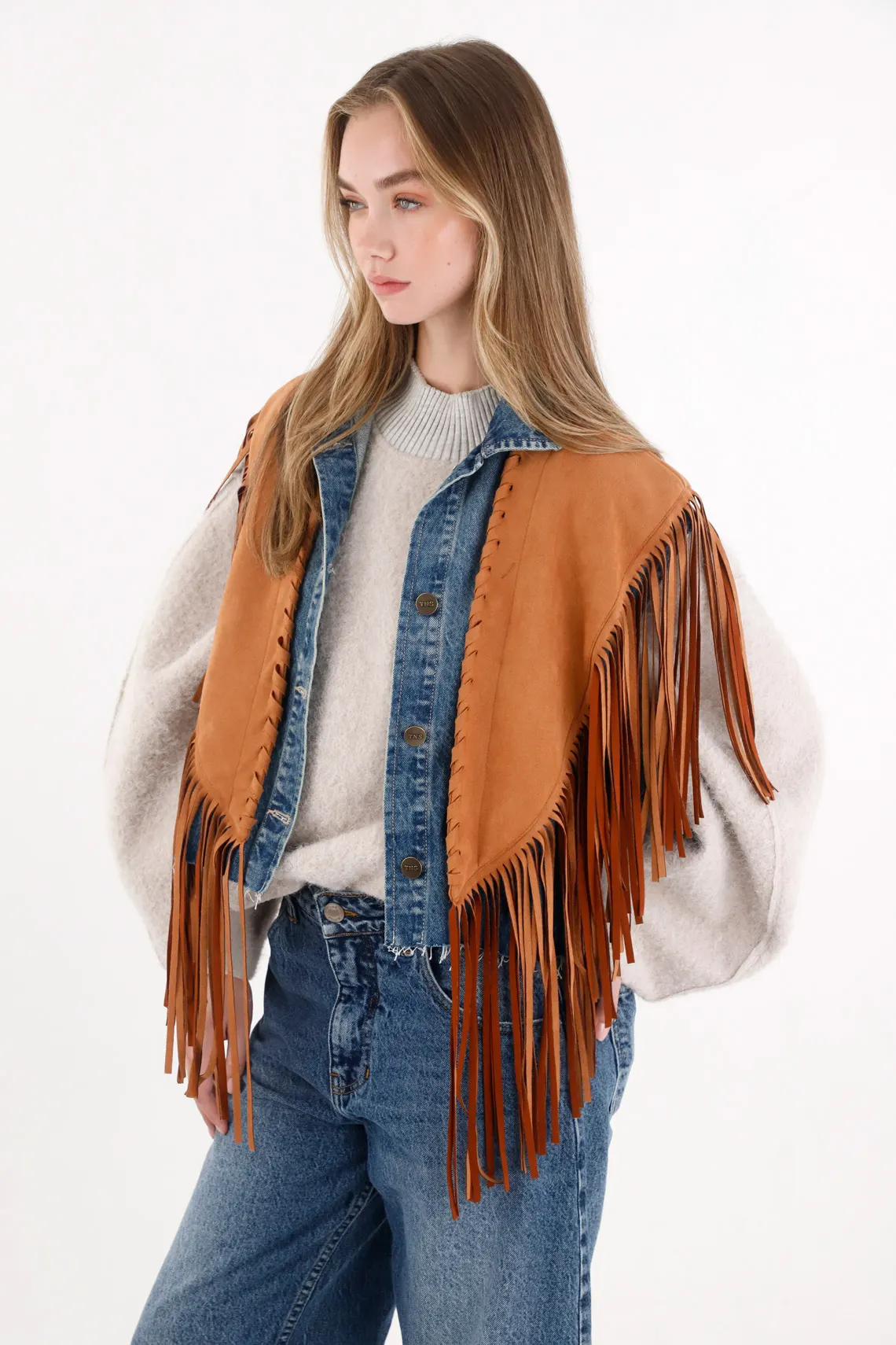 Denim Vest with Fringes for Women - Image 2