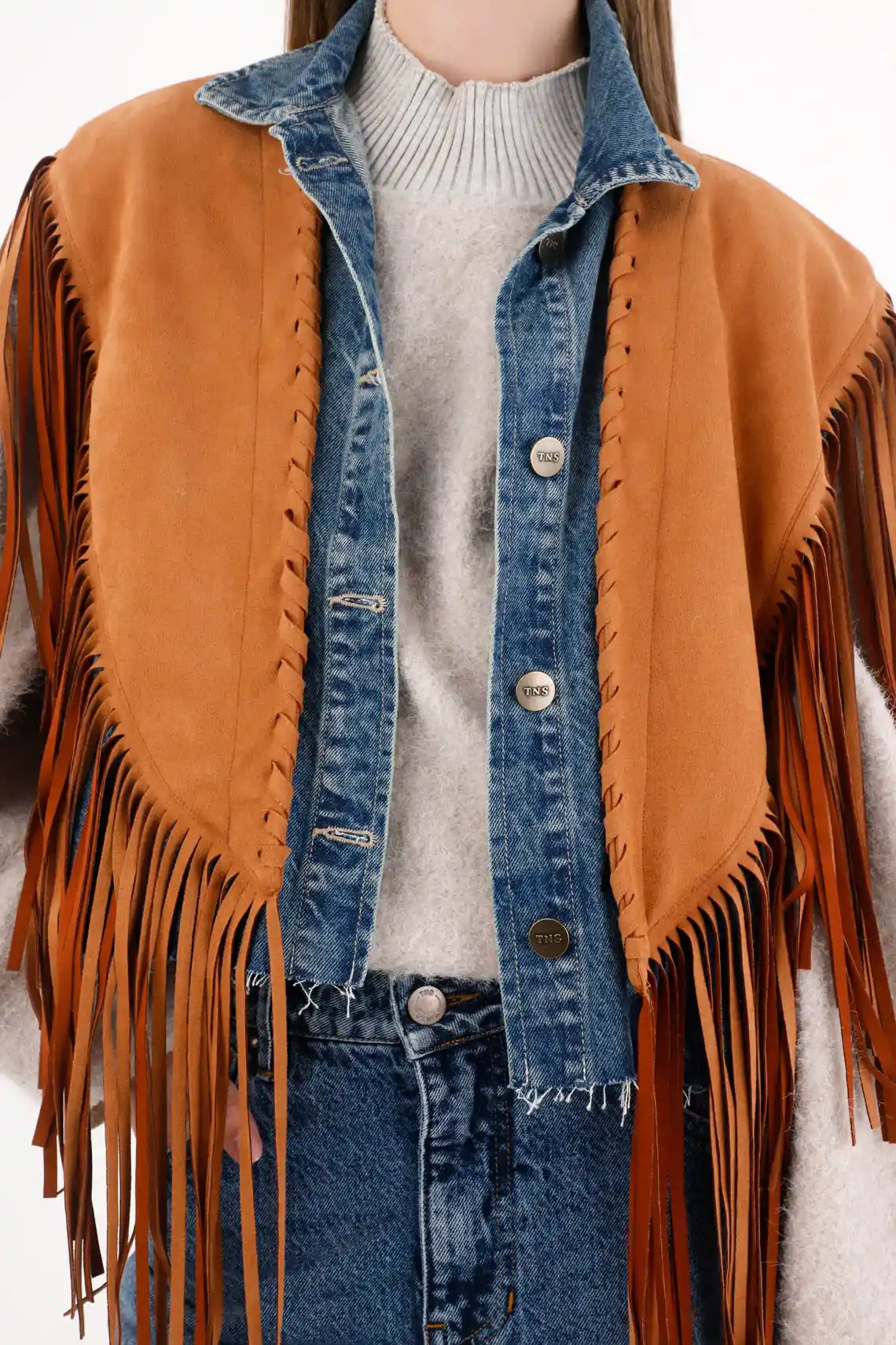 Denim Vest with Fringes for Women - Image 3