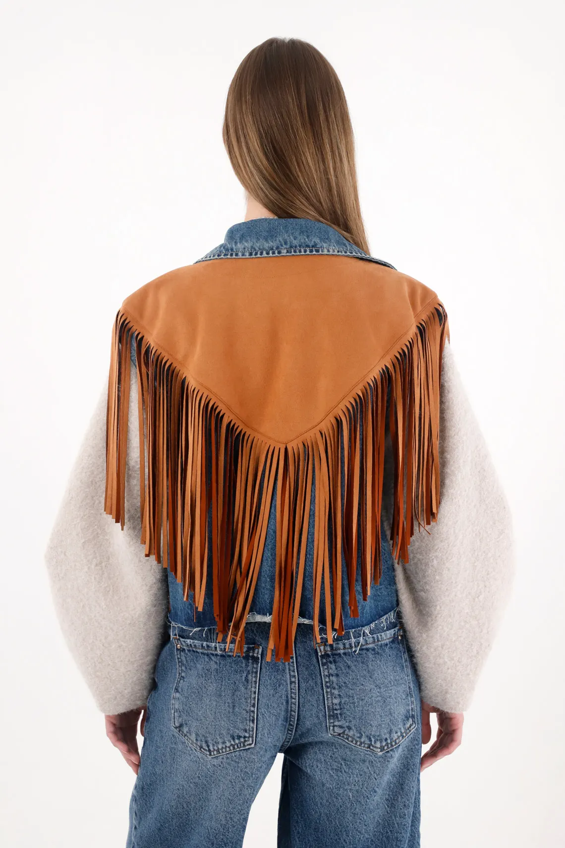 Denim Vest with Fringes for Women - Image 4