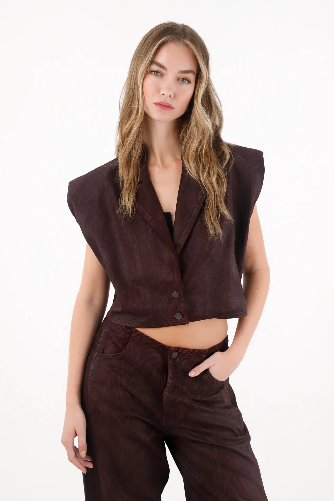 Cropped Vest with Animal Print for Women