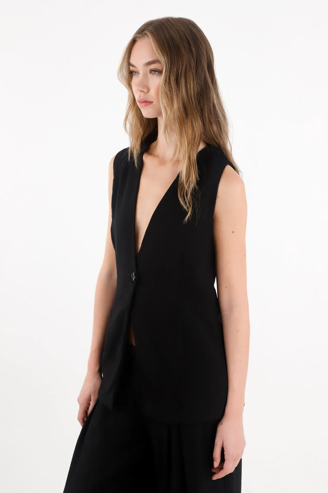 Black V-Neck Vest for Women - Image 2
