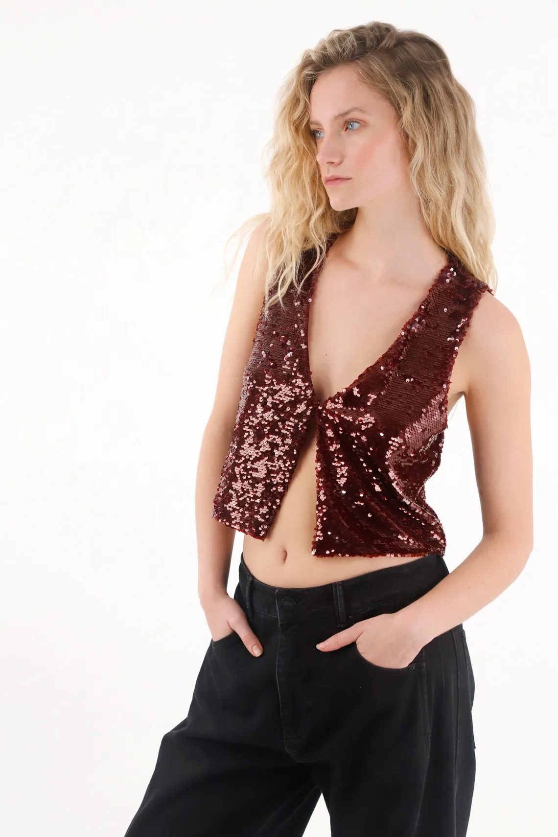 Sequin Vest with Opening for Women