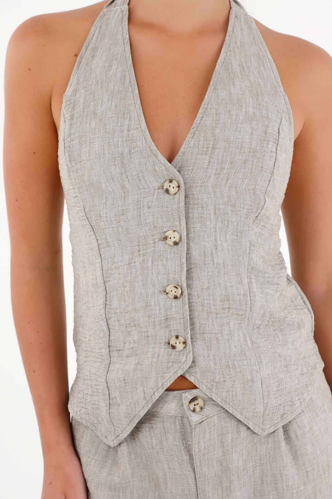 Halter Vest for Women in Gray Polyester with Buttons - Image 3