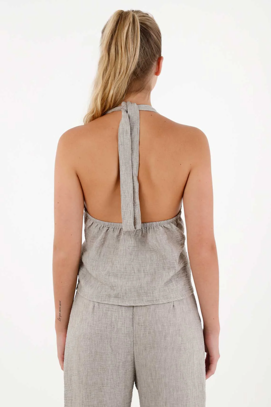 Halter Vest for Women in Gray Polyester with Buttons - Image 4