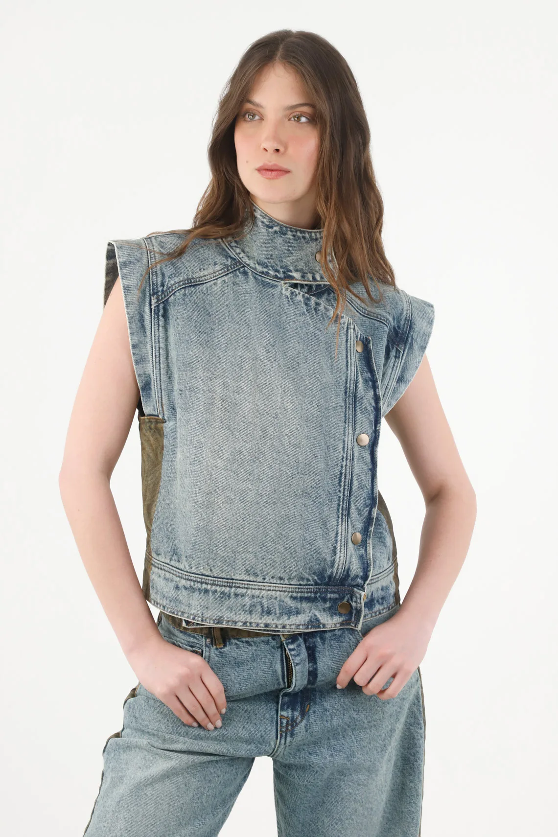 Vest for Women Cotton Blue Wash Straight Fit Side Closure