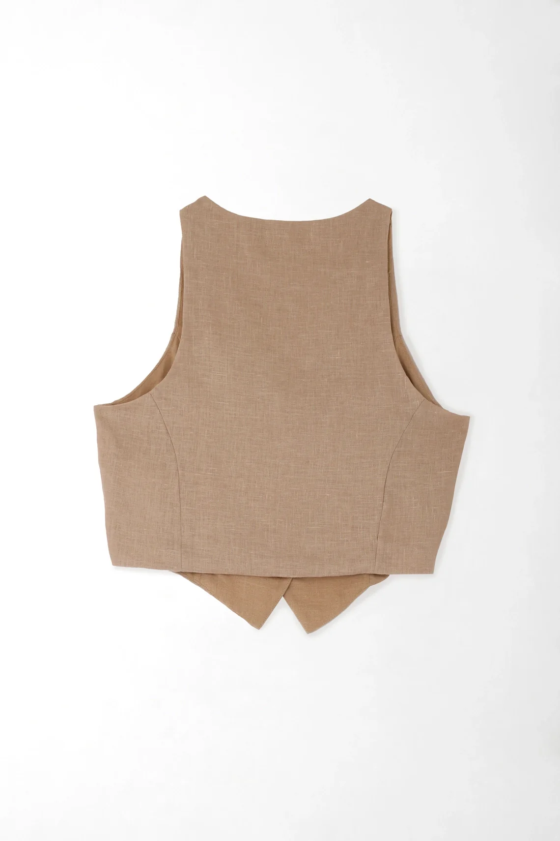 Sand Fitted Linen Vest for Women with Double Peak Hem - Image 7