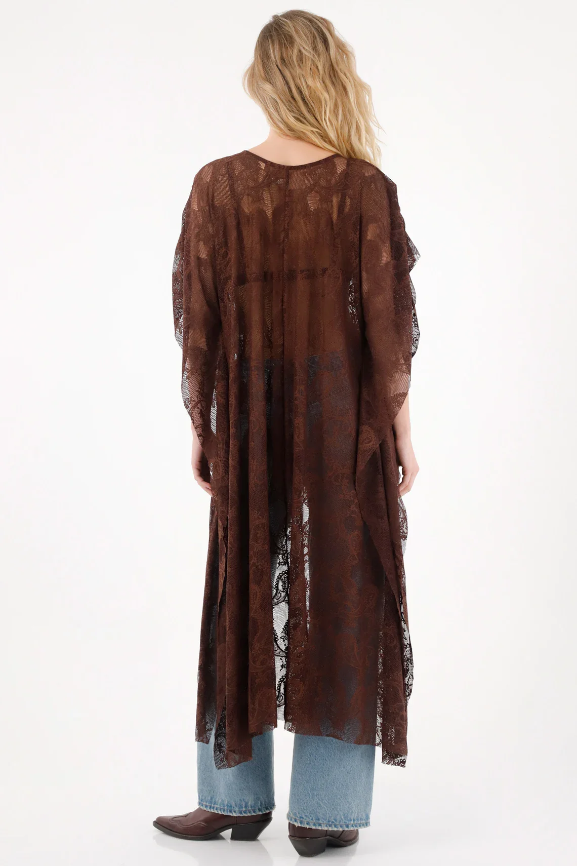 Long Coffee Lace Cape for Women - Image 4