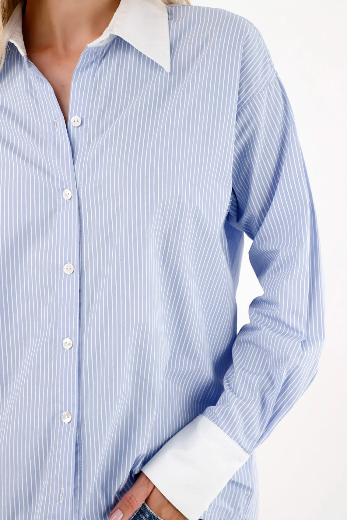 Oversized Shirt with Blue Striped Design for Women - Image 4