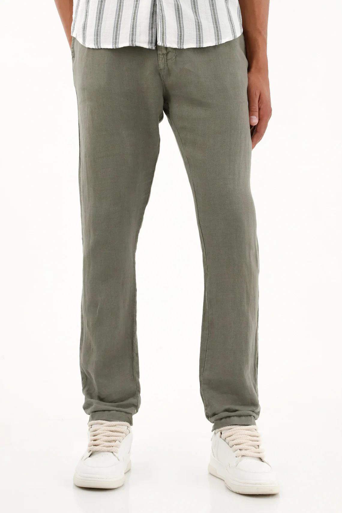 Men's 100% Linen Chino Pants – Olive Green