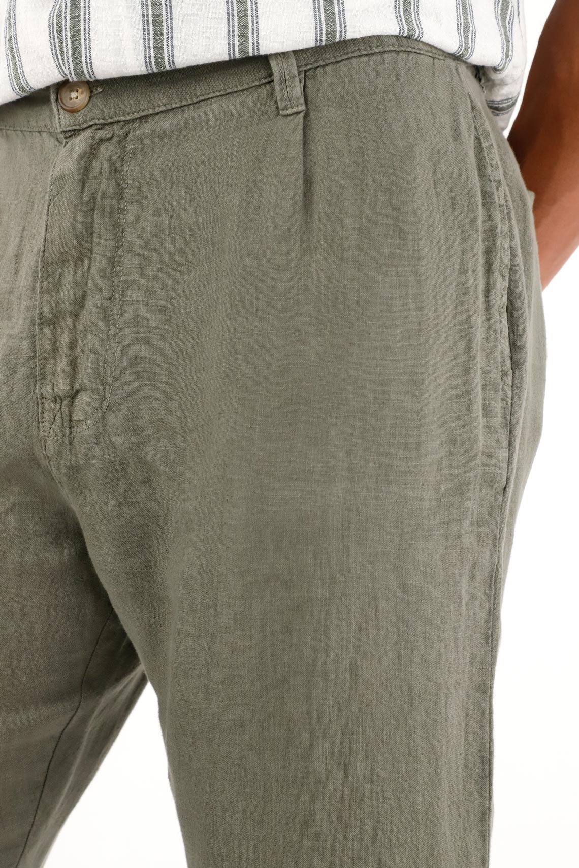 Men's 100% Linen Chino Pants – Olive Green - Image 3