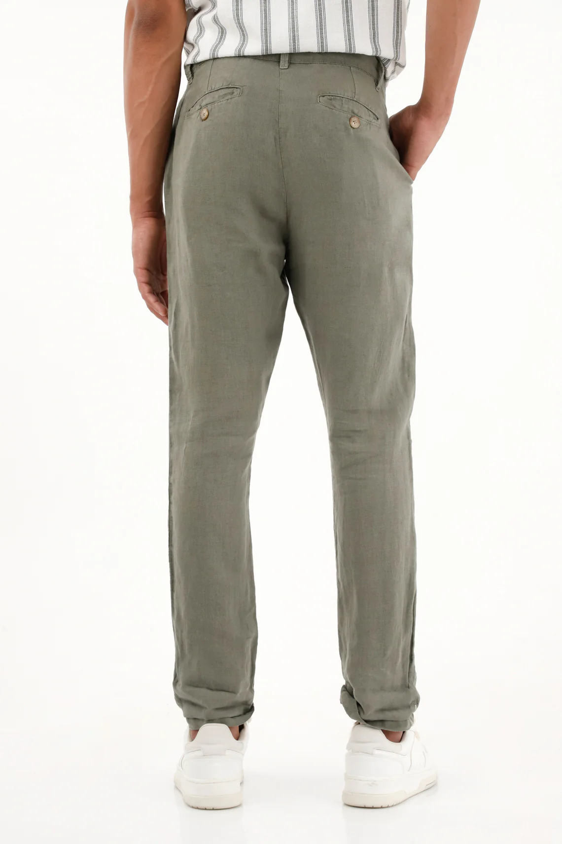 Men's 100% Linen Chino Pants – Olive Green - Image 4
