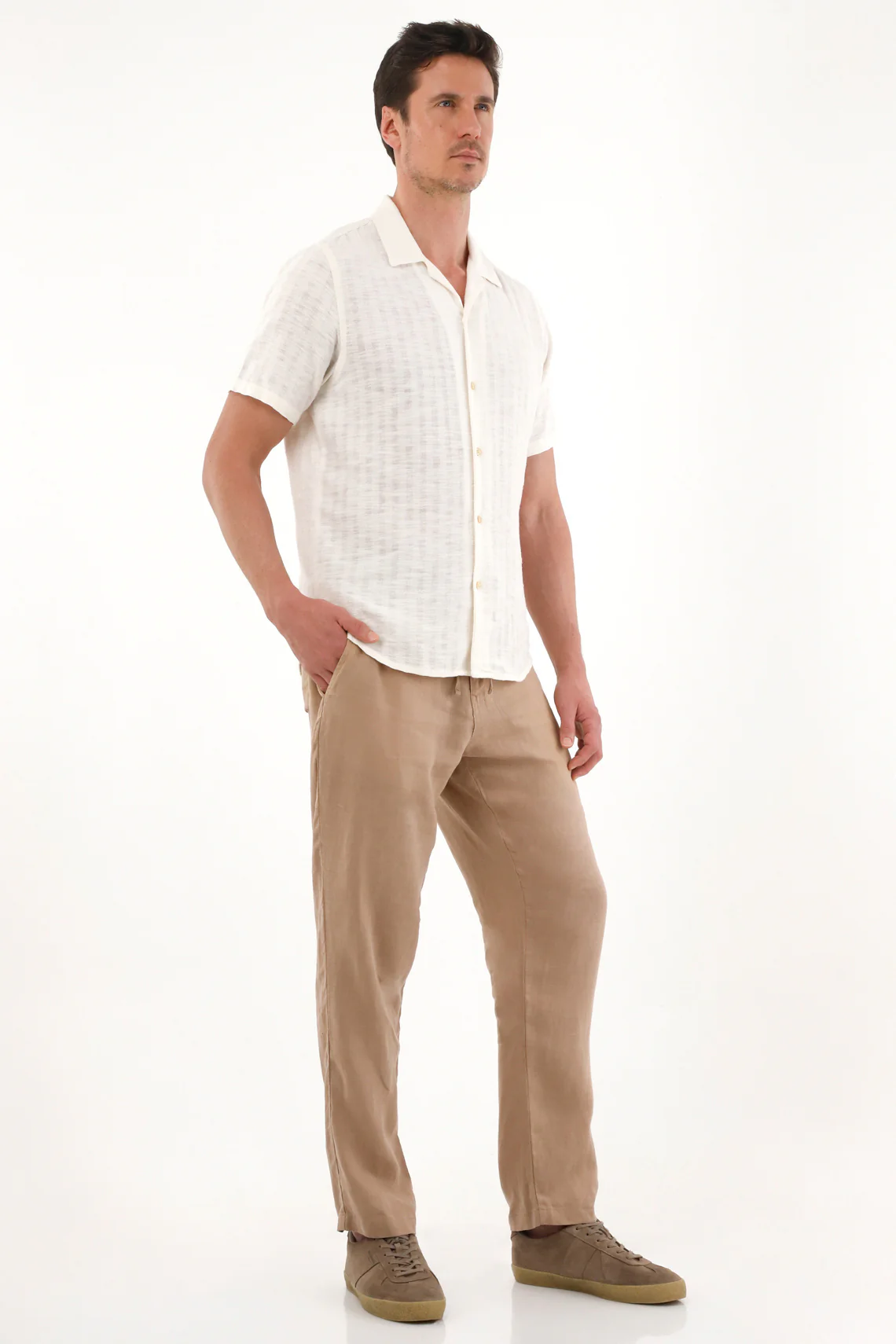 Men's 100 Percent Linen Brown Chino Pants - Image 2