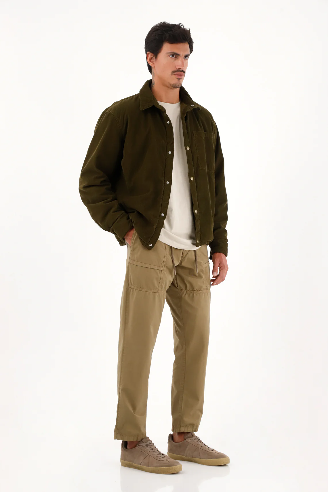 Men's Straight Pants with Brown Drawstring Waistband - Image 2