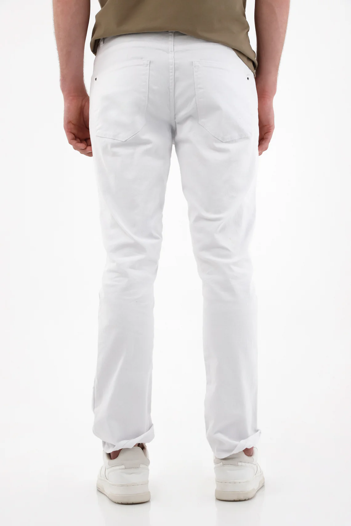 White Straight Leg Five Pocket Pants for Men - Image 2