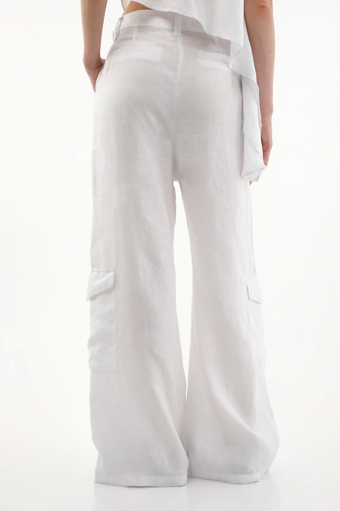 Wide Leg Pants in 100% White Linen for Women - Image 4