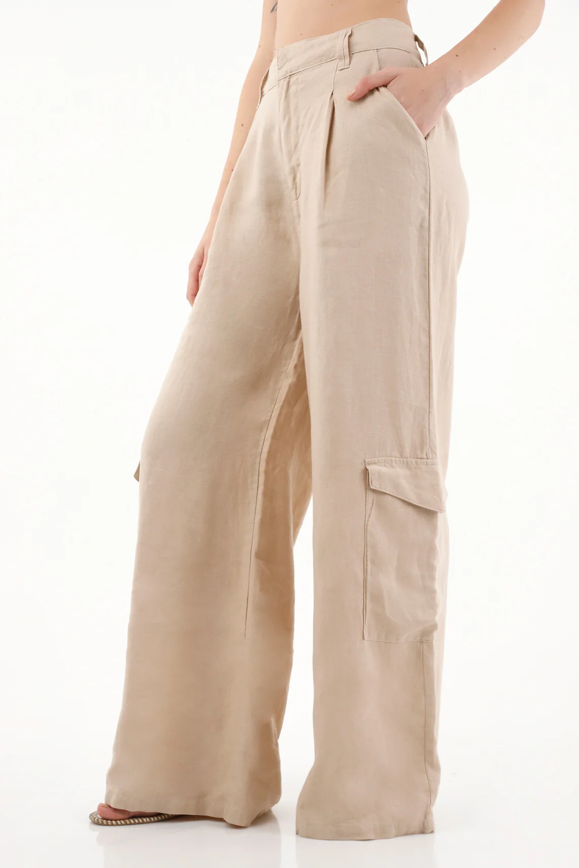 Wide Leg Pants in 100% Brown Linen for Women - Image 2