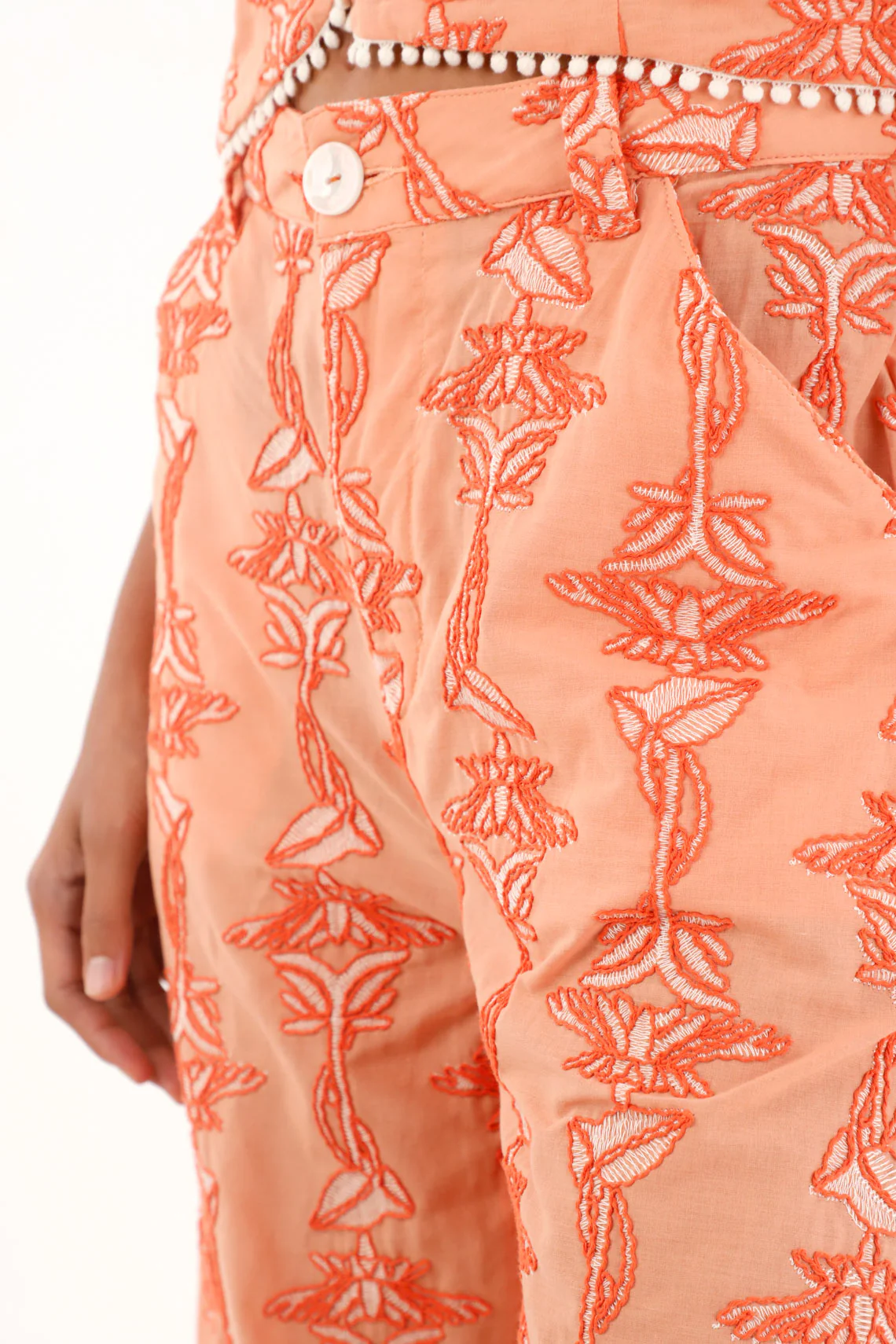 Women's Orange Straight-Leg Pants with Embroidery - Image 3