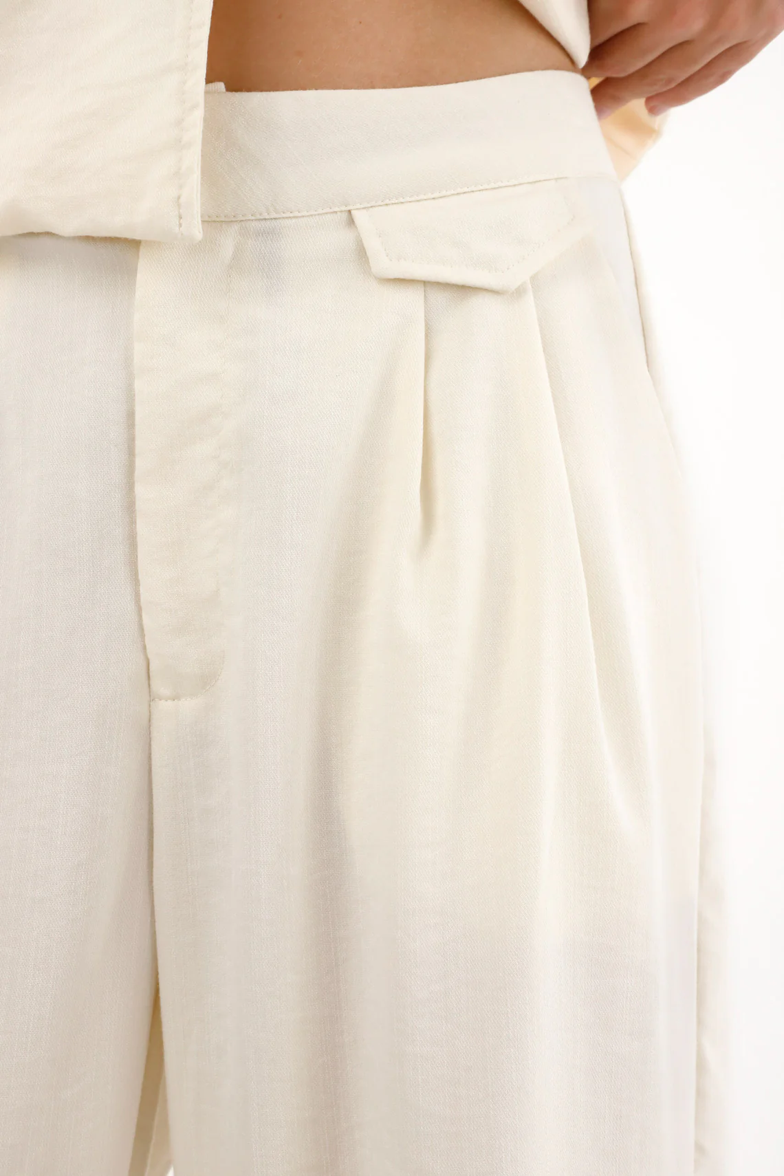 Women's Beige Straight Leg Trousers with Decorative Flap - Image 3