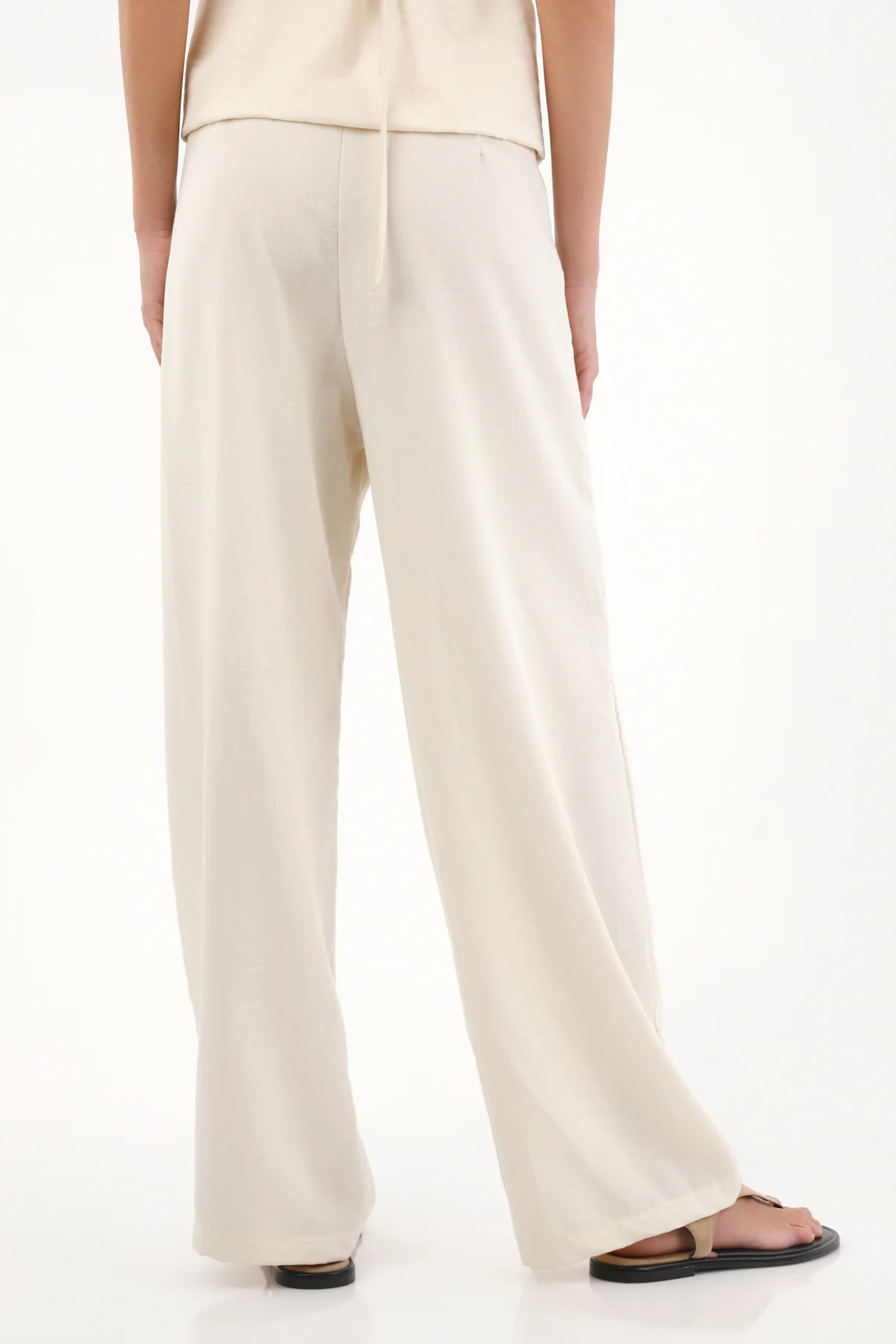 Women's Beige Straight Leg Trousers with Decorative Flap - Image 4