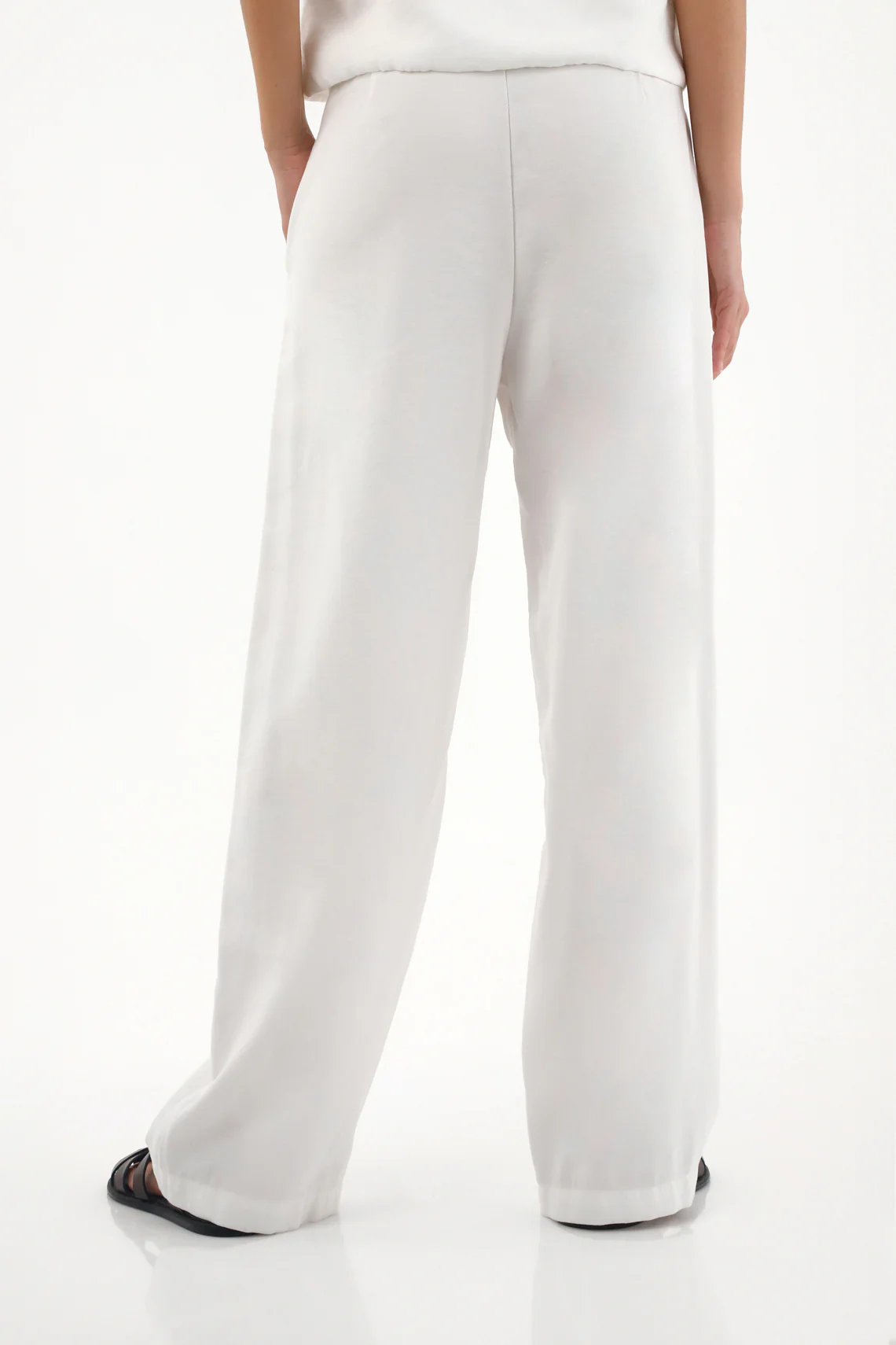 Women's Cream Straight Pants with Decorative Flap - Image 4