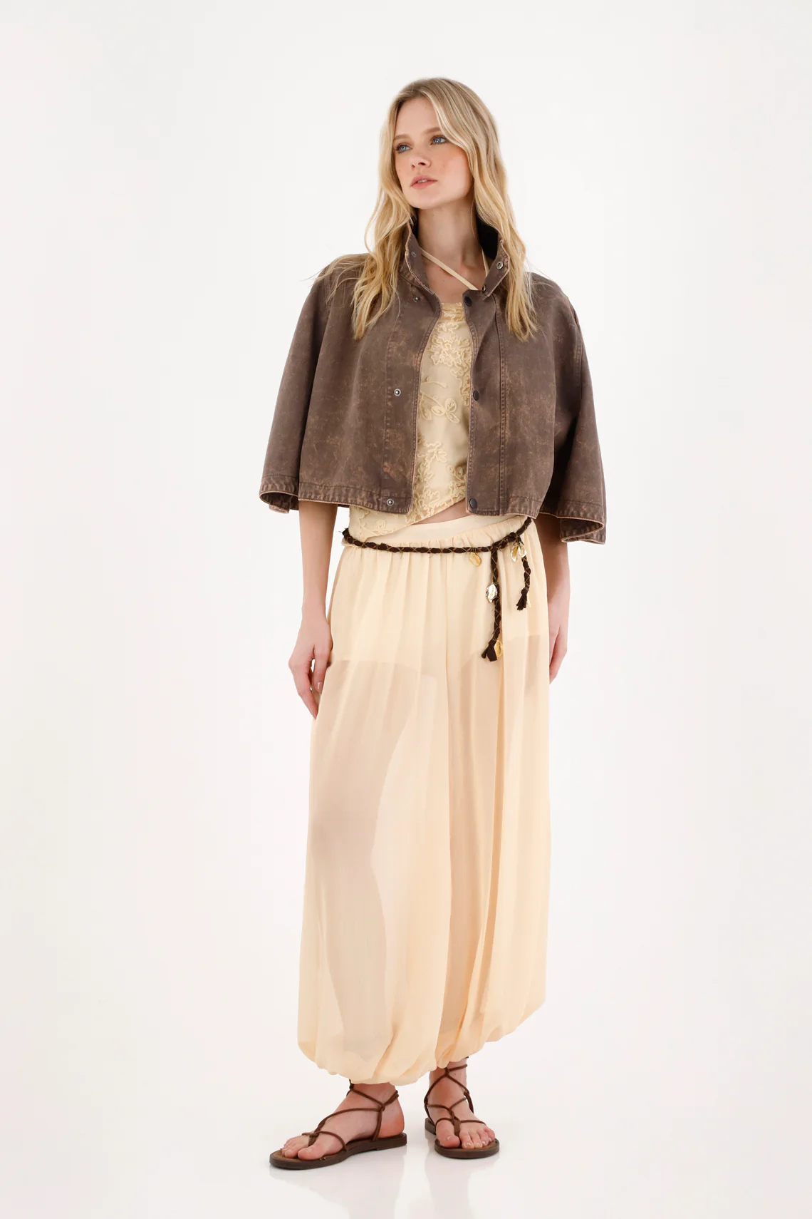 Women's Wide-Leg Pants with Inner Shorts in Cream