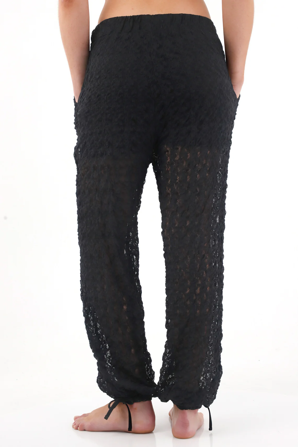 Women's Black Jogger Pants with Adjustable Ties - Image 4