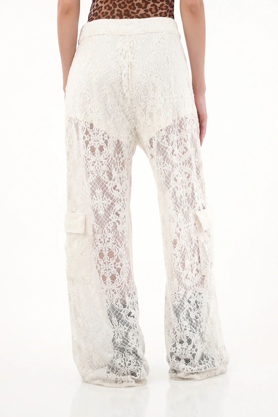 Women's Cream Wide Leg Lace Pants - Image 5