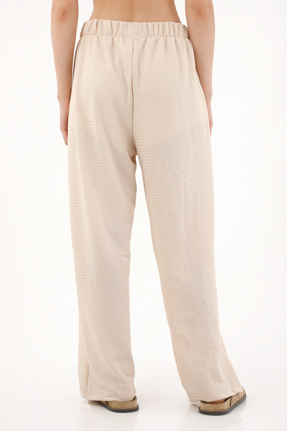 Women's Cream Straight Leg Pants in Knit Fabric - Image 4