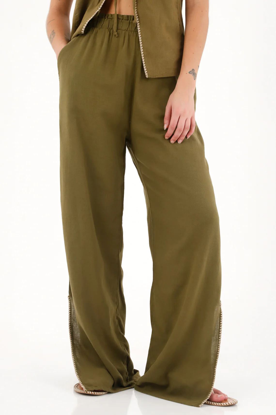 Women's Green Elastic Waist Pants