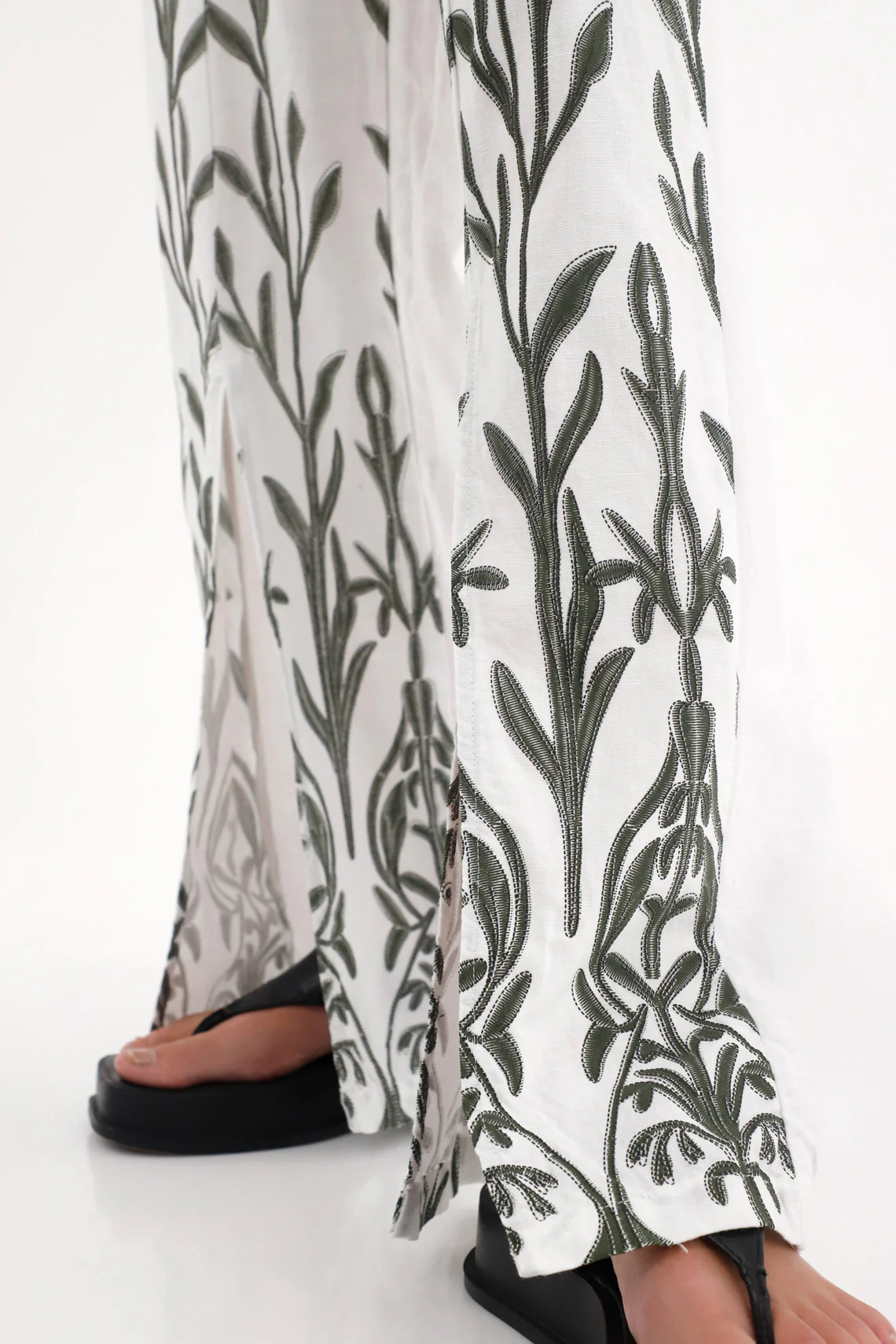 Women's Straight Pants with White Embroidery Effect - Image 3