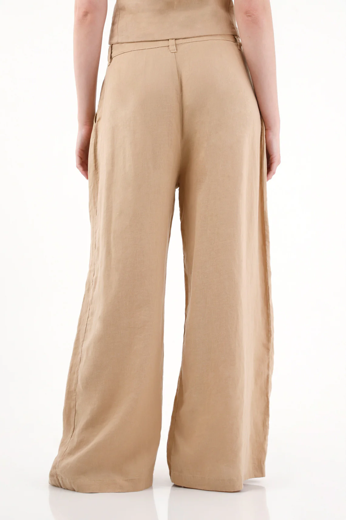 Women's Wide Leg Linen Trousers in Natural Color - Image 4