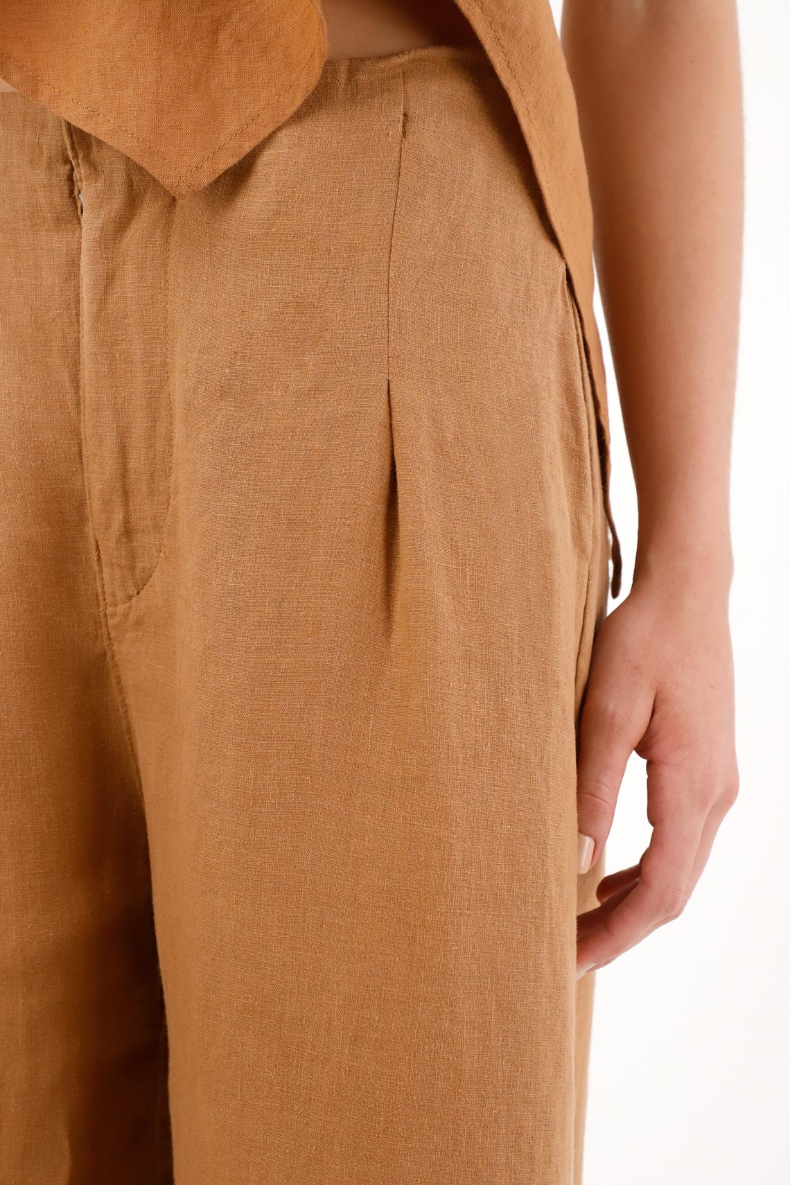 Women's 100% Linen Brown Wide Leg Pants - Image 3